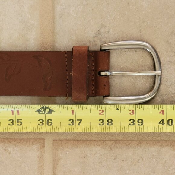 Genuine Leather Tooled Brown Western Floral Belt Made in India NEW Size M - Picture 9 of 14